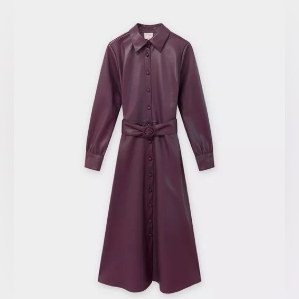 Vegan leather dress with belt
